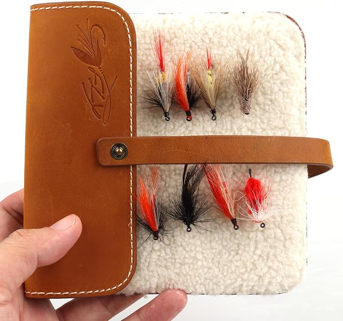 Fly Boxes for Fly Fishing Leather Wallet Tackle Box Flies Streamer Dry Fly Box Display Case Gifts for Men, Women (Fly Wallet)