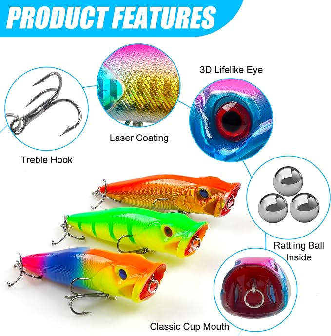 Fishing Lures Kit Crankbait Minnow Hard Bait Set Deep Diving Jerkbait Swimbait Popper Pencil Walleye Lures Artificial Fishing Bait for Bass Trout Redfish Saltwater Freshwater Fishing Lure