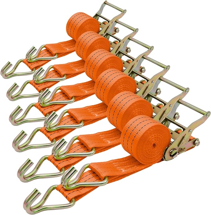 6 Pack 2" x 15' Heavy Duty Ratchet Straps - 4500LBS Break Strength - Tie Down Straps with J-Hooks for Trucks, Trailers, Motorcycles, and Cargo（Orange）