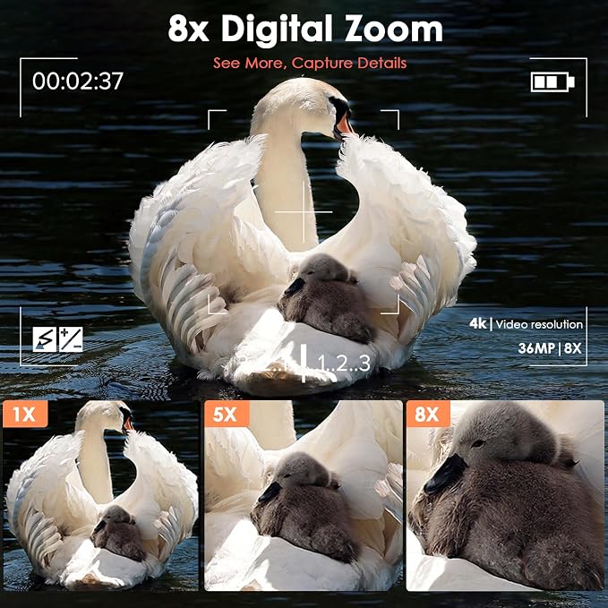 Kethvoz 4K Night Vision Binoculars, 8X Digital Zoom & 7-Level Adjustable IR - 1080P HD Video Recording & 36MP Photos, with 32GB Card, Ideal for Hunting, Camping, Security Surveillance