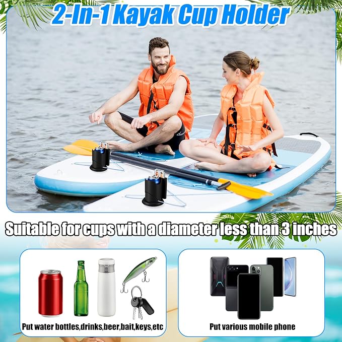 3 Pcs Paddleboard Cup Holder 2-in-1 Paddle Board and Kayak Drink and Phone Holder Paddle Board Accessories for Surfboards, Canoes, Sups, Kayaks, Boats (Black)