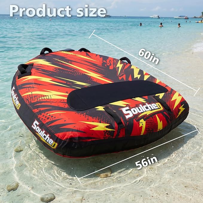 Soulchen Thriller Style Inflatable Towable Tube for Boating, 1-2 Rider Models Water Tubing Tube Full Nylon Cover for Water Sports, Safety Speed Valve for Easy Inflating Deflating