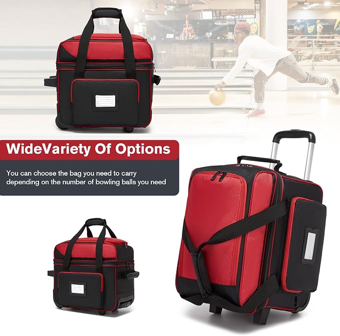 Single Roller Bowling Bag with Wheels, 1 Bowling Ball Bag with Separate Shoe Compartment and Retractable Handle Extends to 37.0 Inches, Padded Foam Ball Insert