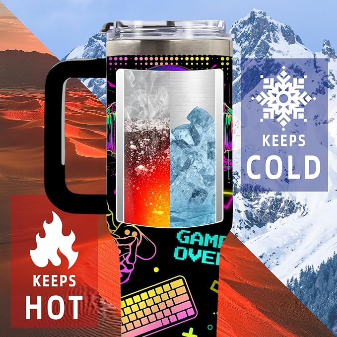 DUUV Funny Skull Gaming Tumbler 40oz, Insulated Gamer Gifts for Gamers Men | Gaming Gifts for Boys, Gamer Cup, Skeleton Tumbler Leakproof, Gamings Skeleton Water Bottle, Gamers Gift for Gamer, 1 Pack