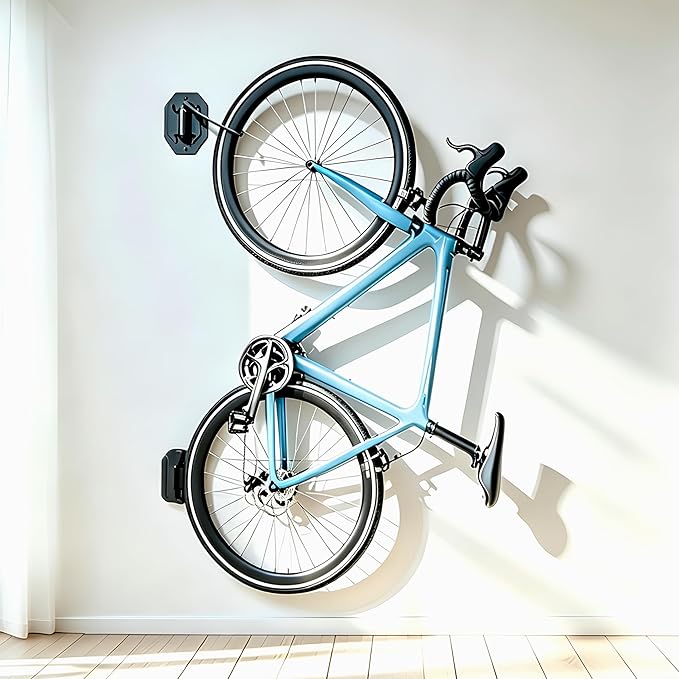 PEGZONE Swivel Bike Wall Mount, Heavy Duty Vertical Bike Rack with Fixed Hooks for Garage Storage, Wall Mounted Bicycle Hangers Holds up to 77 lbs for Indoor, 1 Pack