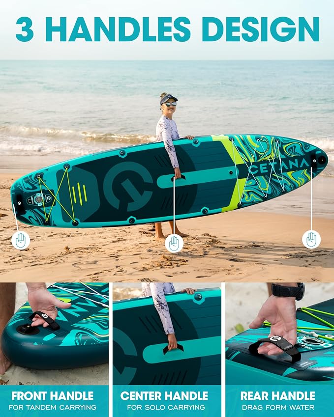 CETANA Extra Wide Inflatable Paddle Board 11'6 x 35" x 6", 450LB High Weight Capacity Wide Stable Stand Up Paddle Board for Beginners, 2–3 Person Large Paddleboard with 3 Fins, Dual Bungee, 15 D Rings
