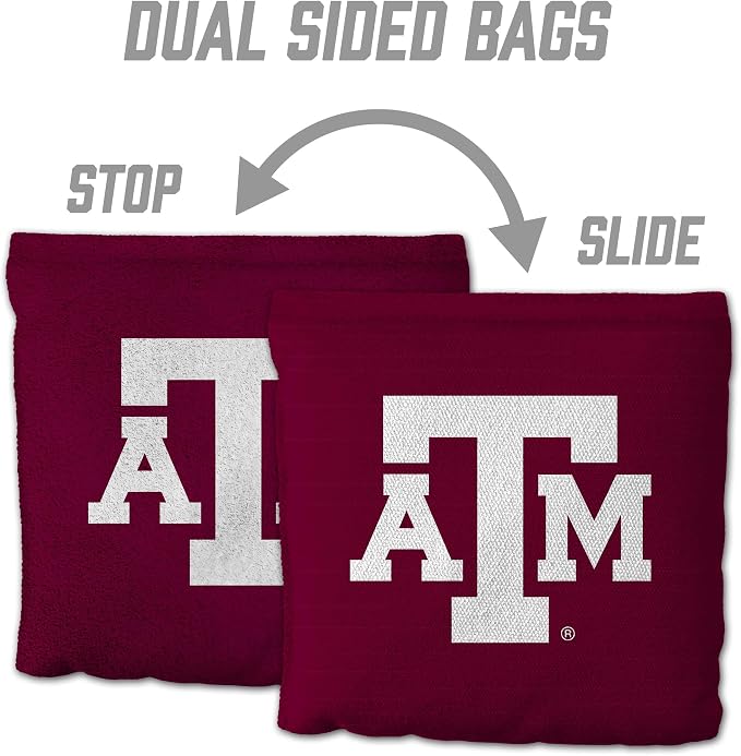 YouTheFan Officially-Licensed NCAA Set of 8 Cornhole Bags - All Weather Dual Sided Slide & Stop - Regulation Size with Carry case