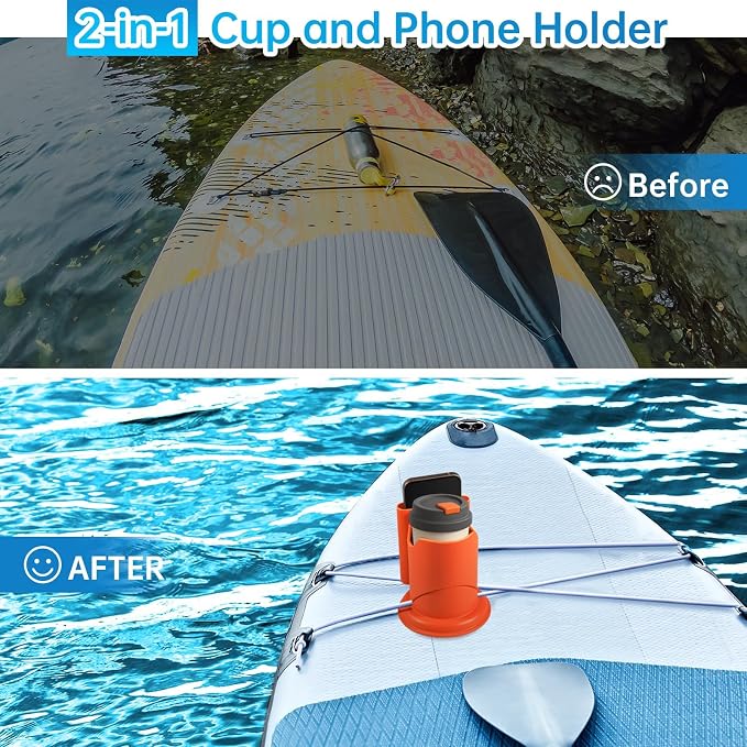 Paddle Board Cup Holder, Kayak Cup Holder 2-in-1 Drink & Phone Holder, Paddleboard and Kayak Accessories for SUP, Kayaking, Fishing, Yoga, or Surfing Adventures(Orange)