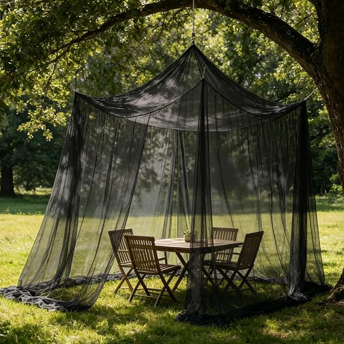 10'x10'x8.2' Outdoor Camping&Patio Mosquito Netting,Large Mosquito Netting with Hanging Ropes for Patio Camping Home Outdoor Travel (Black)