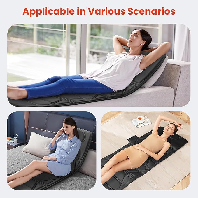 CooCoCo Massage Mat with Heat, Full Body Massage Mat with 10 Vibration Motors, Back Massager for Neck and Back, Bed Massager for Shoulder Leg, Back Massage Pad for Dad Mom, Gifts for Men Women