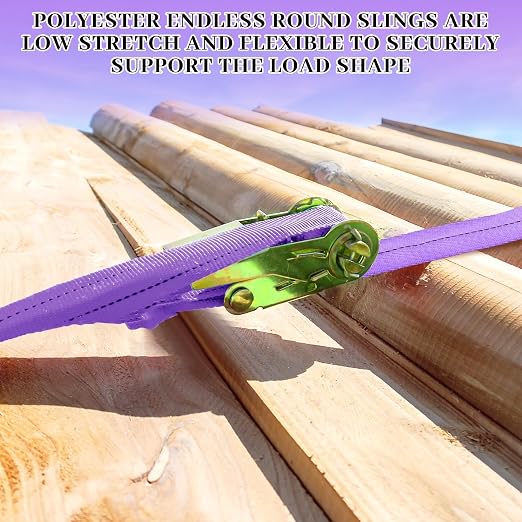 Fabbay 4 Pcs 5.9 Feet Heavy Duty Polyester Endless Loop Round Lift Slings Lifting Straps for Hoist Towing Moving Furniture Rigging Equipment, 2600 LB Vertical 2100 LB Choker 5200 LBs Basket(Purple)