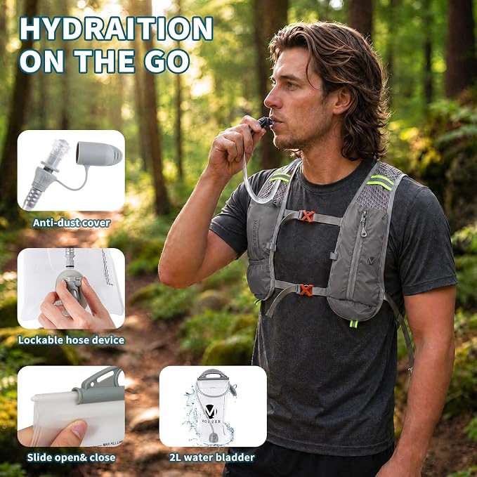 Running Hydration Vest with a 2L Water Bladder, Hydration Pack Lightweight Water Backpack for Running Hiking Cycling Marathon Trail Weekend Bags for Men Women