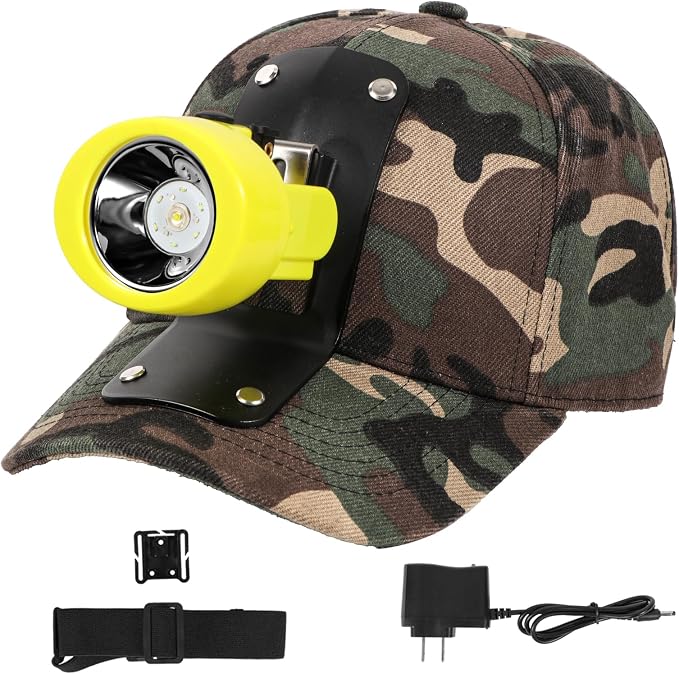 High Lumens LED Mining Headlamp with Hat - Waterproof, Durable, Long-Lasting Rechargeable Headlight, Adjustable Strap, Perfect for Miners Camping Hiking (KL2.8 Yellow with Hat)