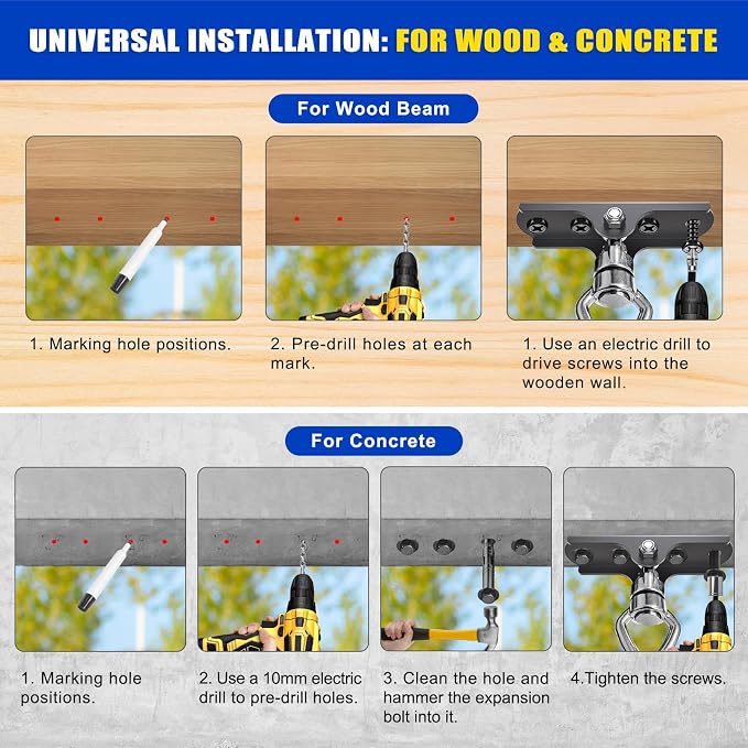 Dolibest Heavy Duty Swing Hanger with Bearing, Ceiling Mount Swing Hook,One-Piece Design Base, Swing Set Hardware for Punching Bag, Boxing, Hammock Chair, Yoga Swing, Porch Swing (360° +180° Rotation)
