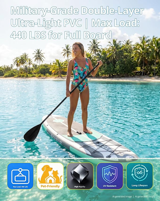 Inflatable Stand Up Paddle Board with Seat, 10'6"/10'5" SUP 440LBS, Recreational Paddleboard for Adults Beginners, Blow Up Paddle Board with Fishing Design, Camera Mount, Cooler Bag & Full Accessories