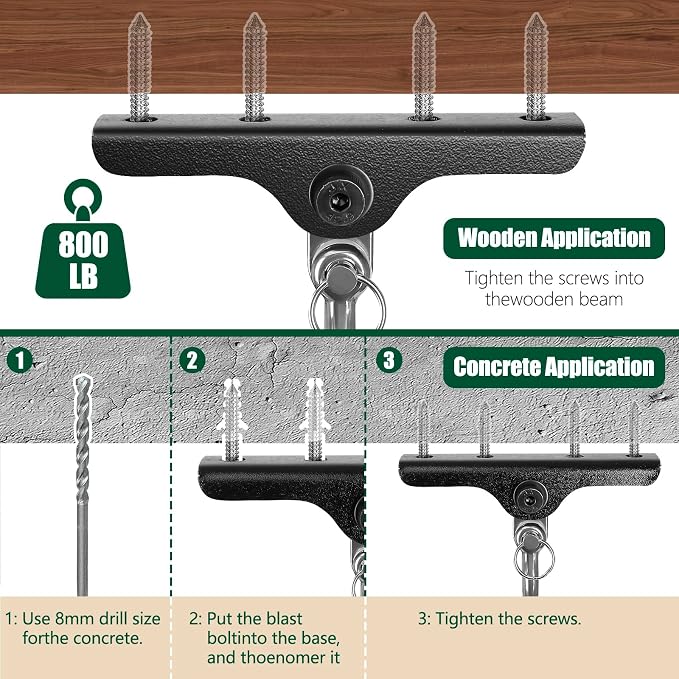 Heavy Punching Bag Hanger | Wall/Ceiling Mount Hook with 180° / 360° Rotation | Wood Beam Holder for Boxing, Weight Training, Aerial Yoga Swing & Hammock