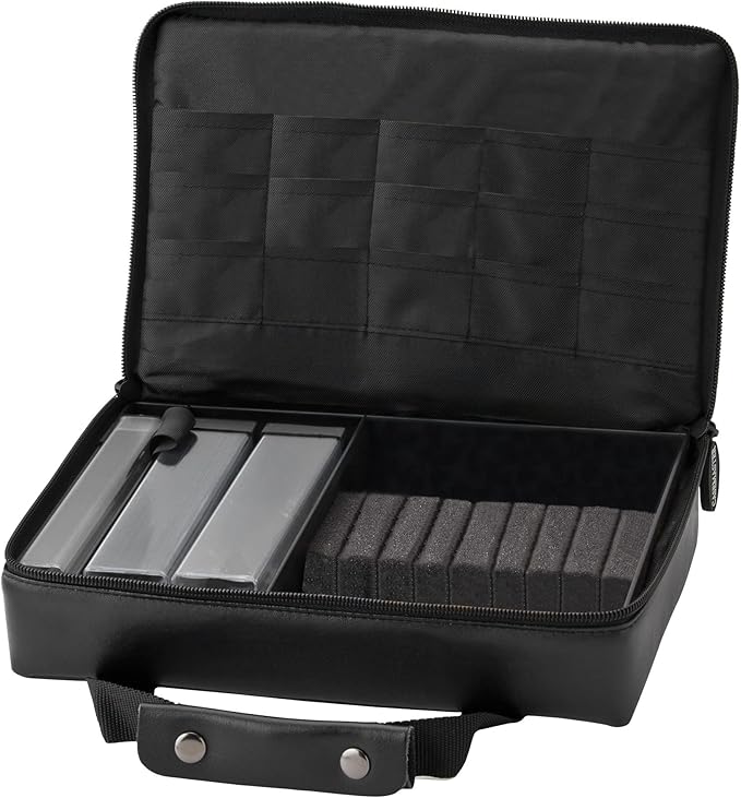 Casemaster The Pro Leatherette Dart Case with Leather-Like Exterior Covering, Holds 9 Steel Tip or Soft Tip Darts with 15 Built-in Pockets for Accessories and Plastic Tubes and Containers for Even More