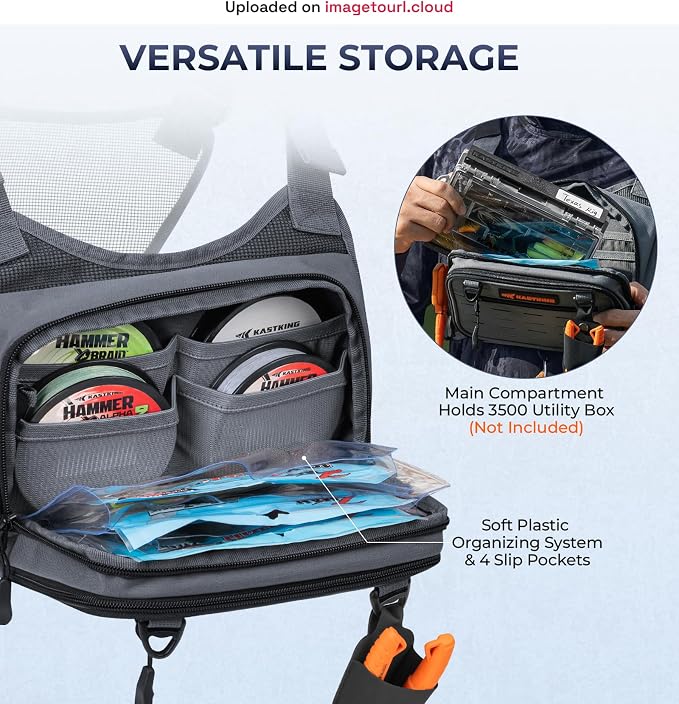 KastKing Bait Boss Water-Resistant Fishing Chest Pack With EVA Zip-Down Workstation, MOLLE Storage, Adjustable Chest Straps