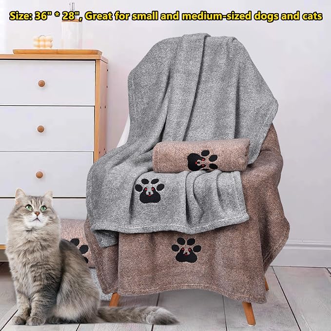 Dogvingpk Medium Dog Towel 2 Pack, Super Absorbent Soft Quick Drying Microfiber Pet Bath Towels for Medium & Small Dogs (M-36" * 28", Grey and Brown)