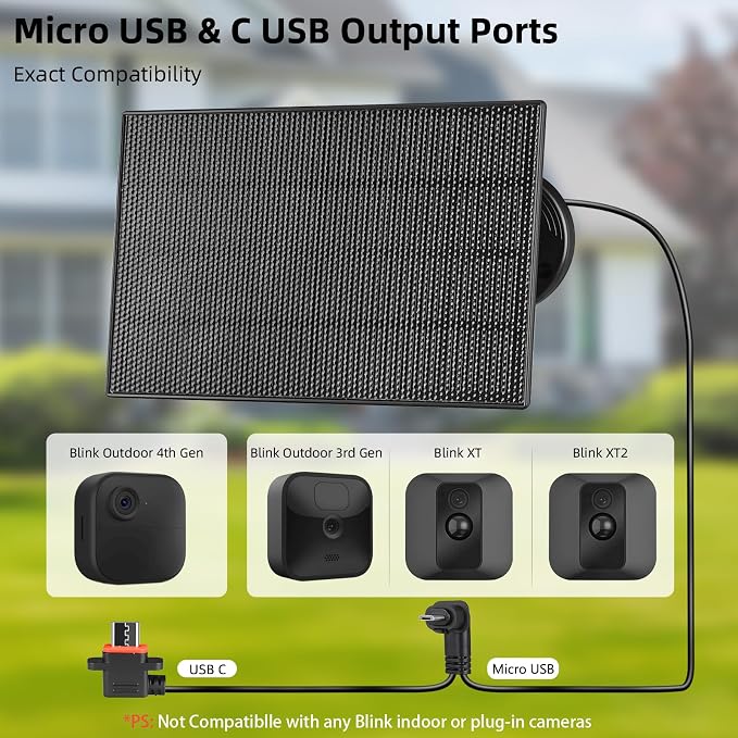 LIYVZ 3W Solar Panel for Blink Outdoor 4/3/XT2 2600mAh Battery, 5V Camera Solar Charger for Blink with Built-in Rechargeable Battery, 2-Pack