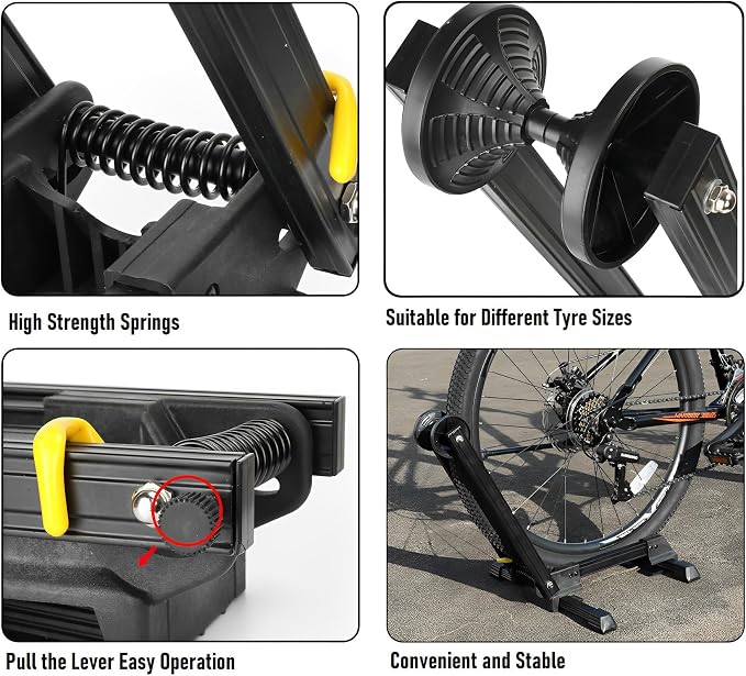 Foldable Bike Floor Stand - Aluminum Alloy Universal Bicycle Parking Rack for Mountain, Road & Kids Bikes - Indoor Bike Storage Holder for Garage, Home & Shop Display