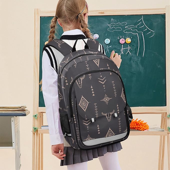 Fisyme Boho Bull Skull School Backpack Laptop Backpack Bags Bookbag Travel Casual Computer Notebooks Daypack