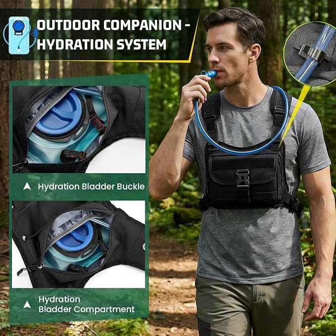 RAINSMORE Hydration Vest with Water Bladder Adjustable Strap Chest Pack