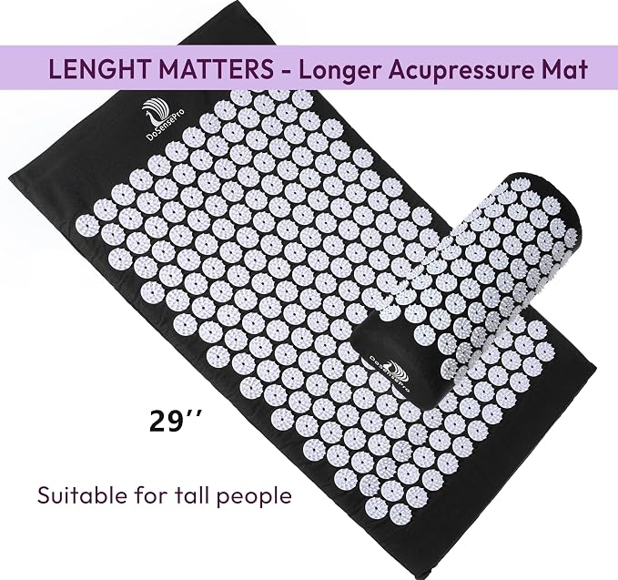 Acupressure Mat & Pillow Set - Acupressure Therapy for Back and Neck Pain Relief, Sciatica, and Pressure Point Aches, Ideal Acupuncture Mat for Sleeping Aid & Recovery (Black)
