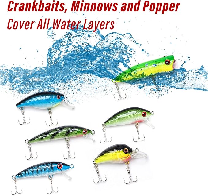 Dr.Fish 60 Pieces Fishing Lures, 5 Tackle Box with Tackle Included, Trout Lures Feather Tail Spinner Baits Soft Baits Fishing Lures for Freshwater Saltwater Crappie Walleye Bass Lures Kit
