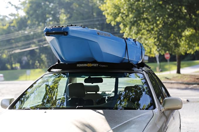 Suspenz Soft Roof Rack Pads for Kayak, Canoes, SUPs, Surfboards, Tie-Down Straps Included, Penguin Feet Car Top Transport System with Cam Buckle Straps