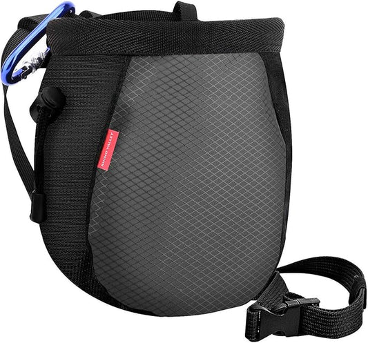 Rhino Valley Climbing Chalk Bag, No Leak Drawstring Chalk Bag with Adjustable Belt, Carabiner Clip and Zippered Pockets Chalk Bag for Rock Climbing, Cross Fit, Weight Lifting & More