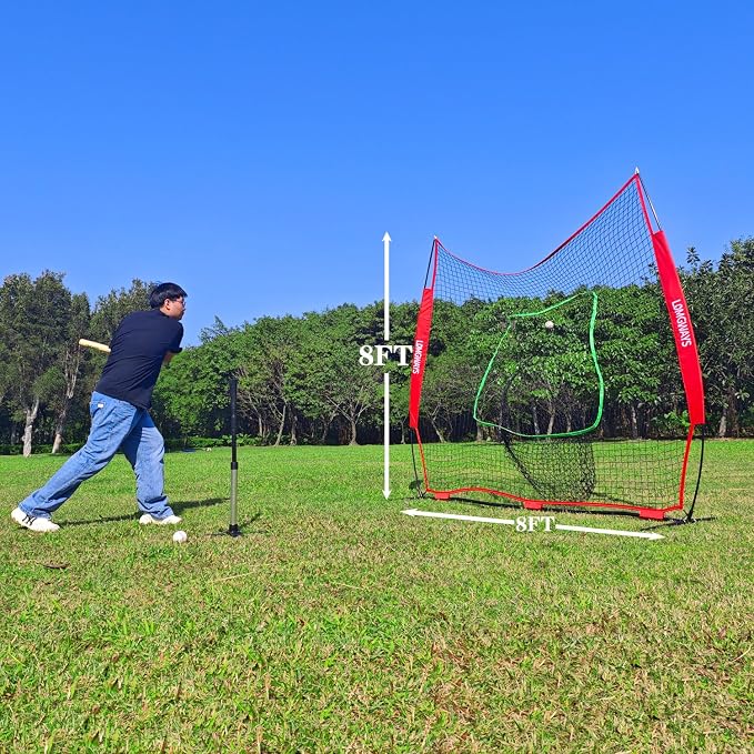 7x7ft/8x8ft Baseball Softball Net with Steel Frame for Batting, Hitting, Pitching, Portable Baseball Batting Net with Carry Bag, Great for All Levels