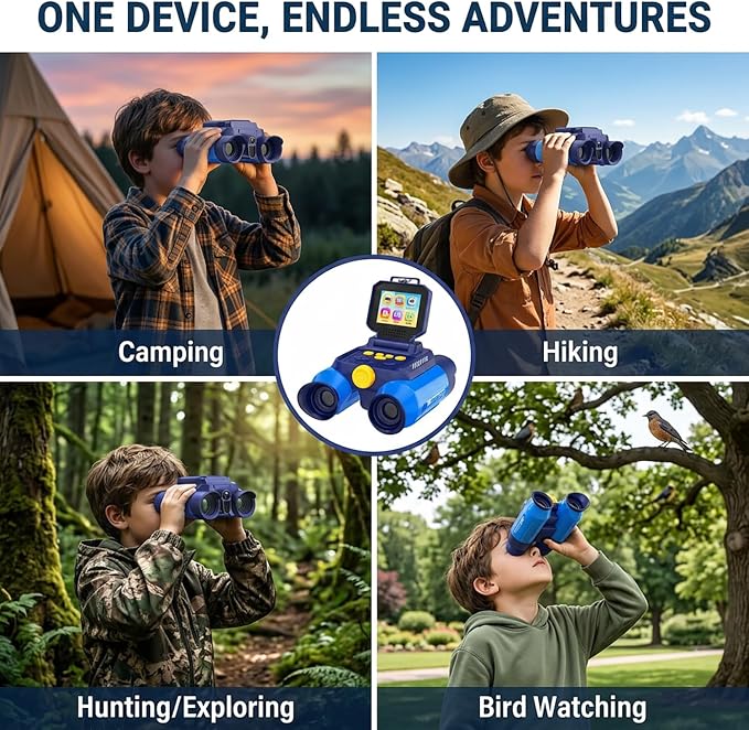 Kids Binoculars with Night Vision Camera, 10X Zoom Digital Adventures Telescope with 2.4" IPS Screen, Nature Explorer STEM Toys for Bird Watching Camping, Gifts for Boys Girls Age 4-12 - Blue