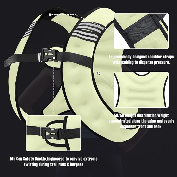 NATURELUX Weighted Vest Men or Women - 5/10/15/20/25/30lbs Weights with Reflective Stripe, Weighted Vest for Workout Equipment for Strength Training Running - Walking Weight Loss