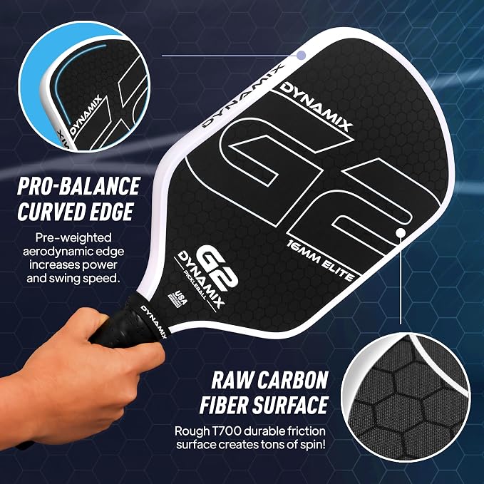 Carbon Fiber Pickleball Paddle 16mm G2, USAPA Approved Raw Carbon Gen2, Pro-Grade Thermoformed Pickleball Racket, Elite Pickle-Ball Paddle for Control, Power & Spin