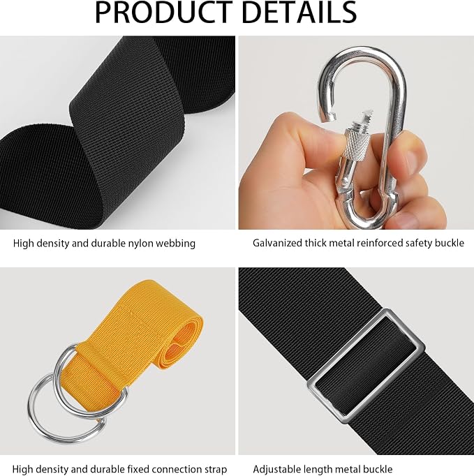Adjustable Tree Swing Straps Hanging Kit (Set of 4) Hammock Straps for Trees - Great for Hammock Tree Straps and Tree Straps for Swing, Adjustable 6FT Supports 2000 lbs
