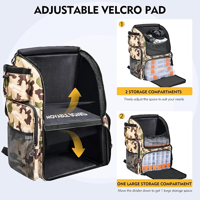 MGB 46L Fishing Tackle Backpack with 2 Rod Holders & YKK Zipper Storage Fishing Gear and Equipment, Gifts for Men Father