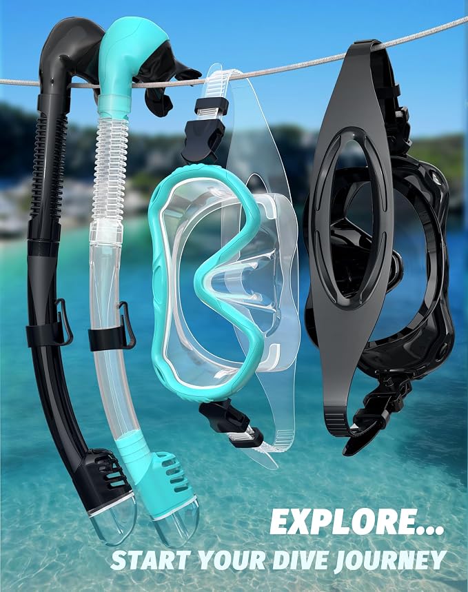 Snorkeling Gear for Adults, Snorkel Mask Set 180° Panoramic View Snorkel Gear, 100% Food-Grade Silicone Anti-Fog Anti-Leak Dry Top Diving Mask for Snorkeling Swimming Scuba Diving