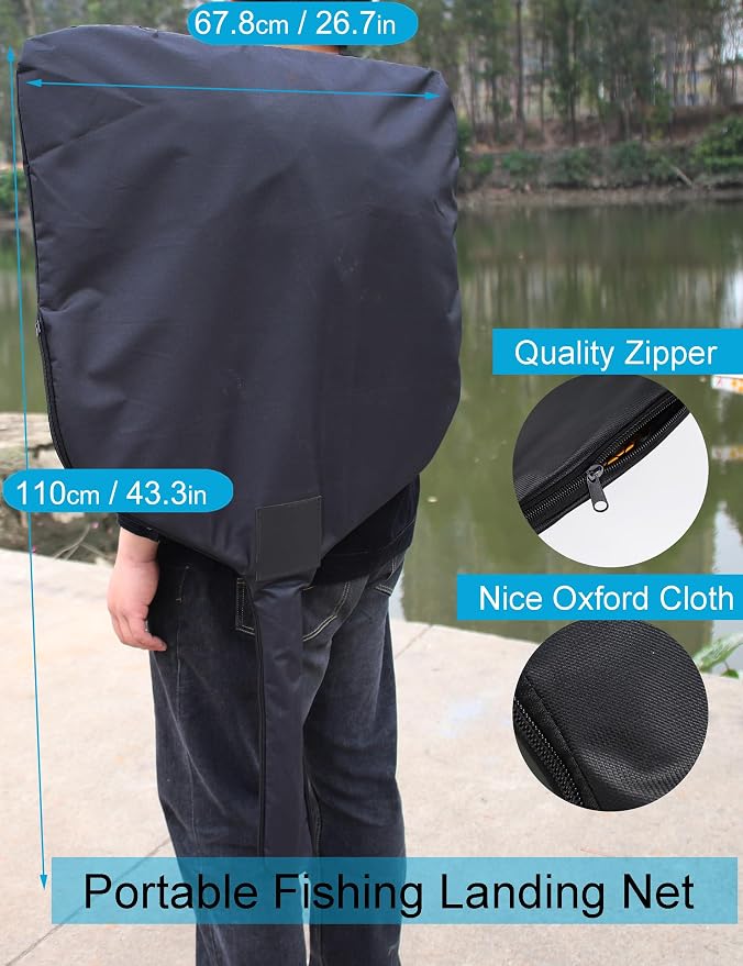 Extra Large Saltwater Fishing Net - 70.8"-105" Heavy Duty Telescopic Aluminum Handle, 37" Deep Snag-Free Rubber Mesh for Big Catfish Bass, Kayak Fishing Net with Carrying Bag