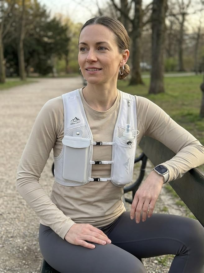 Zelvot Running Vest for Women Men, Adjustable Running Phone Holder Vest, USA Original Patent, Running Hydration Vest with 500ml Soft Flask, Reflective Running Backpack for Hiking Cycling
