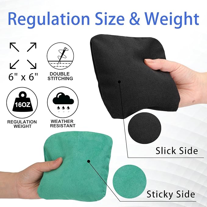 EunHo Regulation Cornhole Bags Set of 8 - Dual Sided Slick and Stick Cornhole Bean Bags for Tossing Game Professional All Weather Pro Corn Hole Bags with Tote Bag