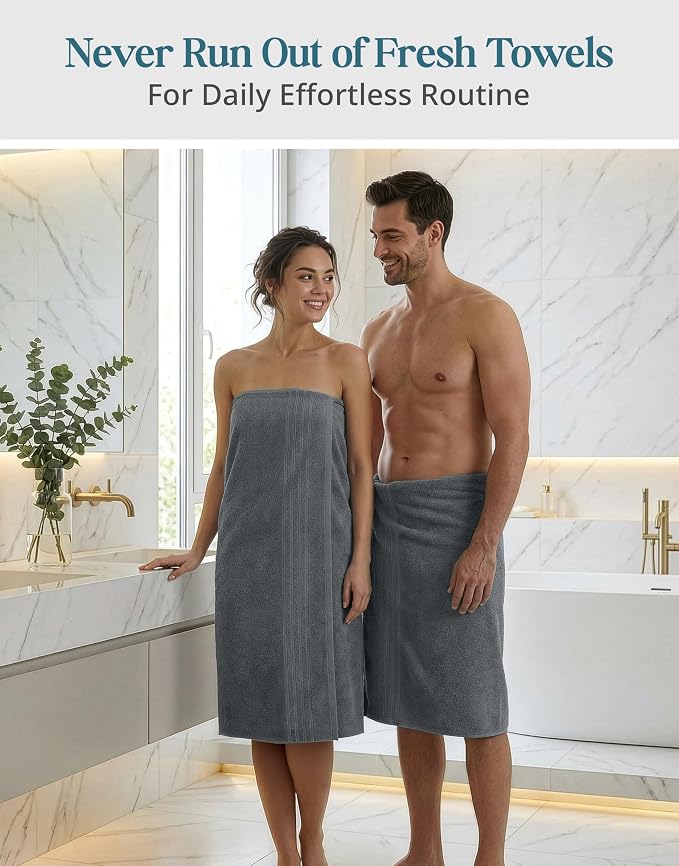 Casa Platino 100% Cotton 2 Pack Bath Towels Set (30"x60") - Ring Spun, Large Cotton Towels for Bathroom - Quick Dry, Soft & Absorbent Bath Towel Set - Remains Soft After Multiple Washes - Cool Grey