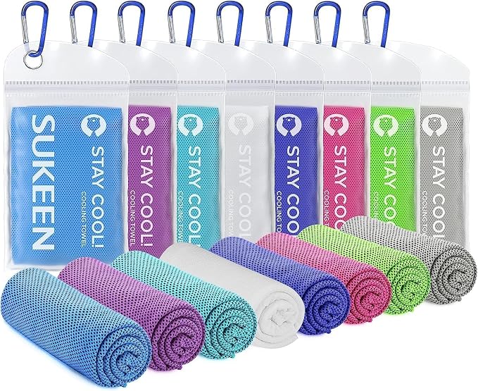 Sukeen 8 Pack Cooling Towels (40"x12"), Ice Towels for Hot Weather, Cooling Towels for Neck and Face, Soft Breathable Sweat Towel for Gym, Sport, Yoga, Golf, Workout, Camping, Running