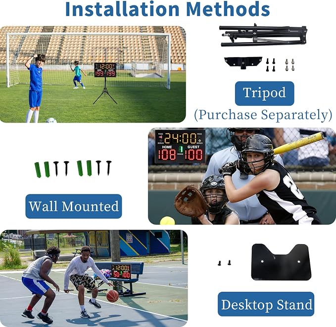 LUCKY TIME Electronic Basketball Scoreboard with Buzzer, Digital Scoreboard with Remote,Portable Score Keeper Battery Powered Score Board for Sports Games