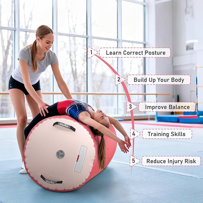 Gymnastic Air Barrel, Inflatable Tumble Track, Tumbling Mat, Roller Octagon Trainer for Back Handspring and Back-bend for Home, Gym, No Pump