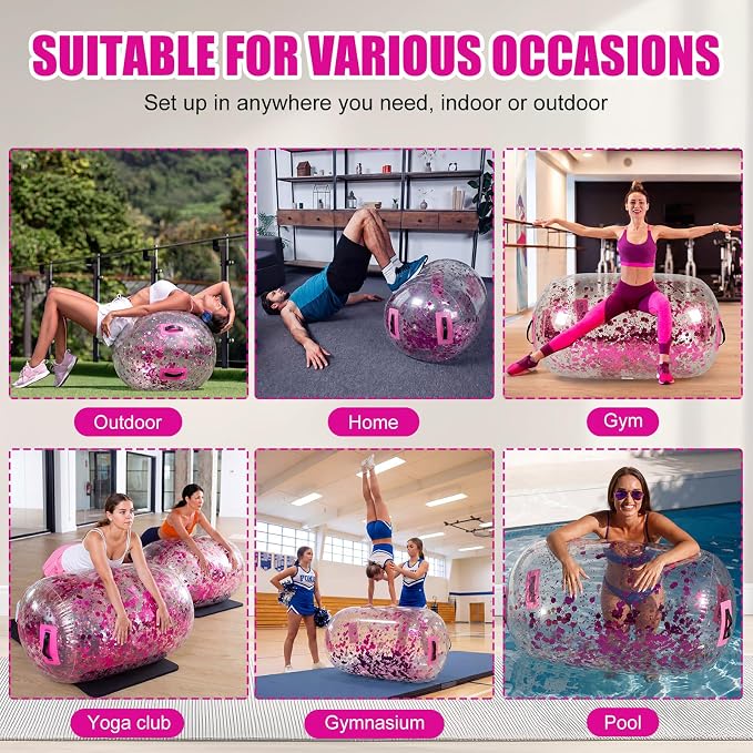 Gemscream Gymnastics Barrel Inflatable Air Roller Mat 40" x 24" Glitter Tumbling Air Barrel Gymnastic Cylinder Tumble Equipment for Back Handspring Trainer Cheerleading Yoga Home Use
