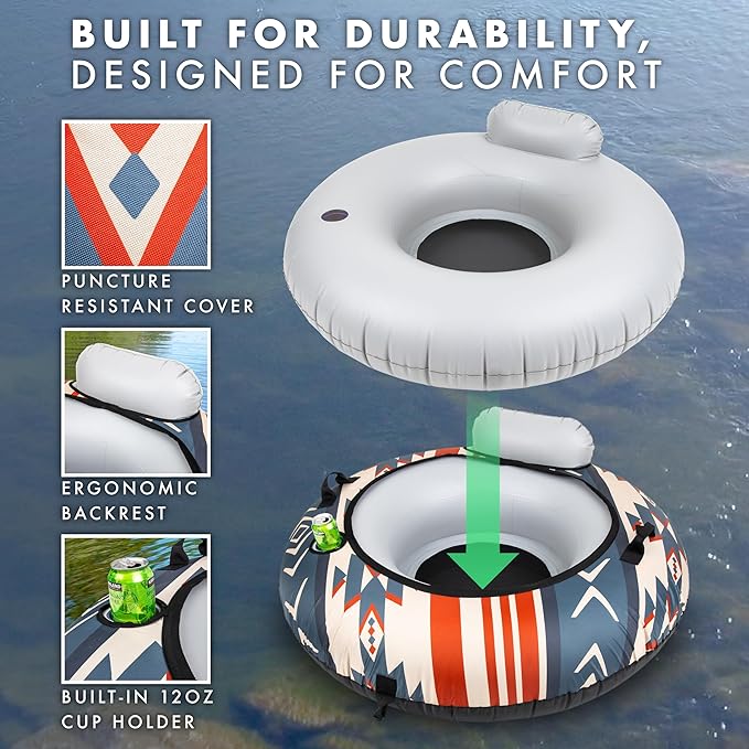 GoSports WOVN River Tube with Premium Canvas Cover - Heavy Duty Float for Rivers, Lakes, & Pools - Mesa