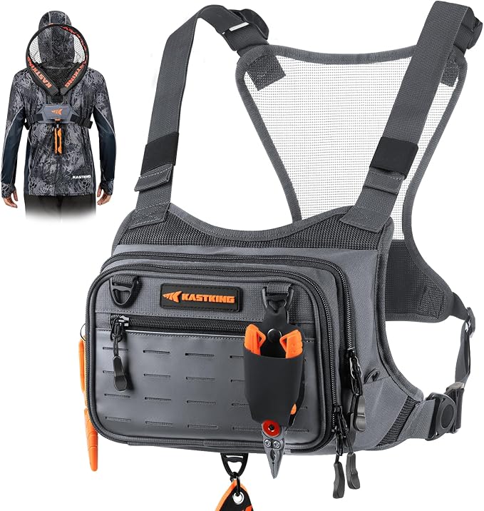 KastKing Bait Boss Water-Resistant Fishing Chest Pack With EVA Zip-Down Workstation, MOLLE Storage, Adjustable Chest Straps