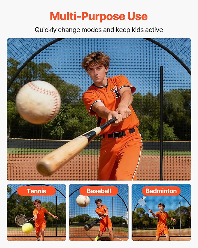 VEVOR Baseball Batting Cage,Professional Softball Baseball Batting Hitting Training Net,Heavy Duty Enclosed PE Practice Portable Pitching Cage Net&Carry Bag,for Backyard,Field,Indoor&Outdoor