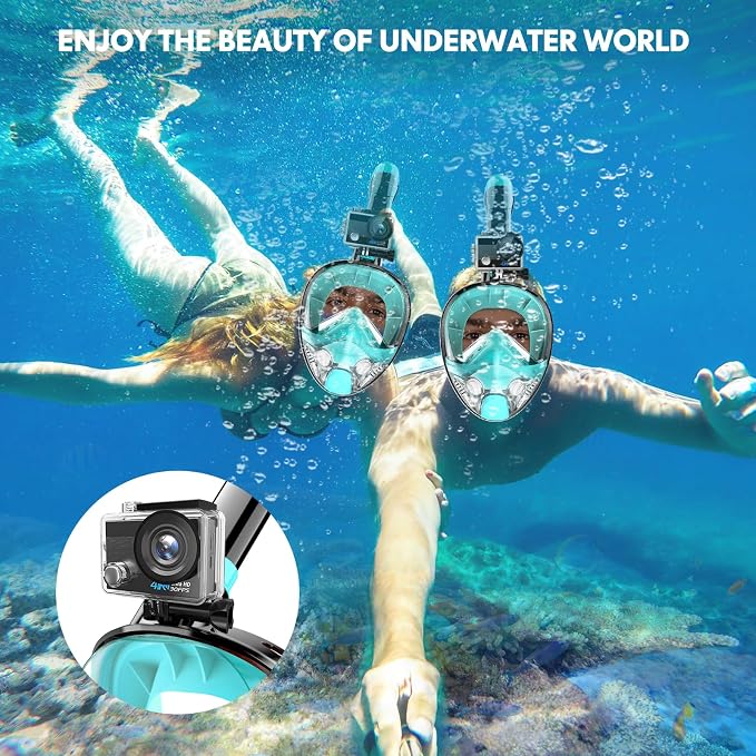 Full Face Snorkel Mask for Adults Teen, Snorkeling Gear with Detachable Camera Mount, Panoramic 180° View, Anti-Fog Anti-Leak Snorkling Set for Man and Women